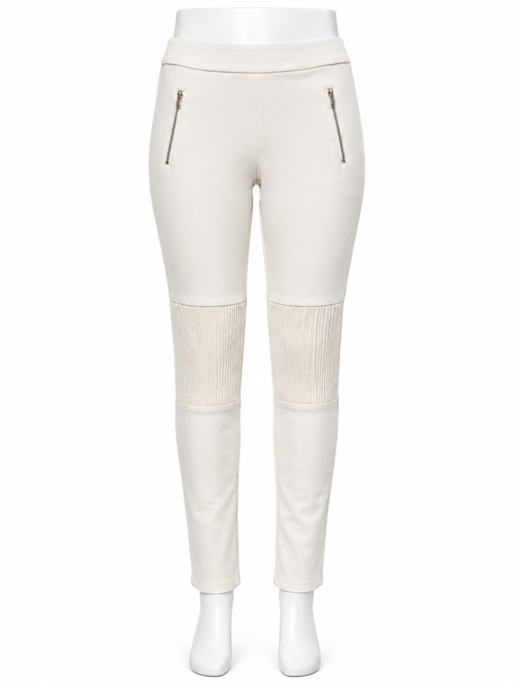 Zara Woman’s Ivory Pull on Motorcycle Pants W Textured Detail & Zipper Pockets